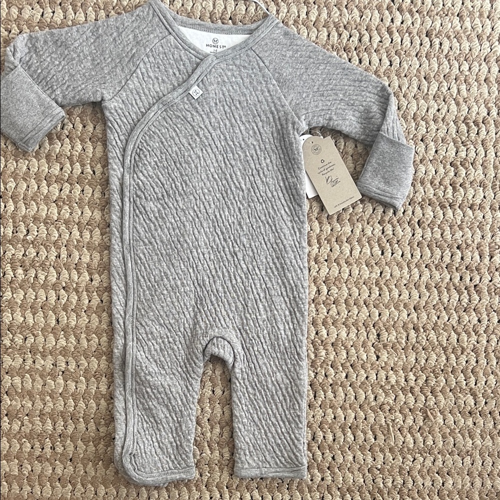 Honest Baby Cozy Gray Quilted Baby One Piece Size 3-6 months New With Tags